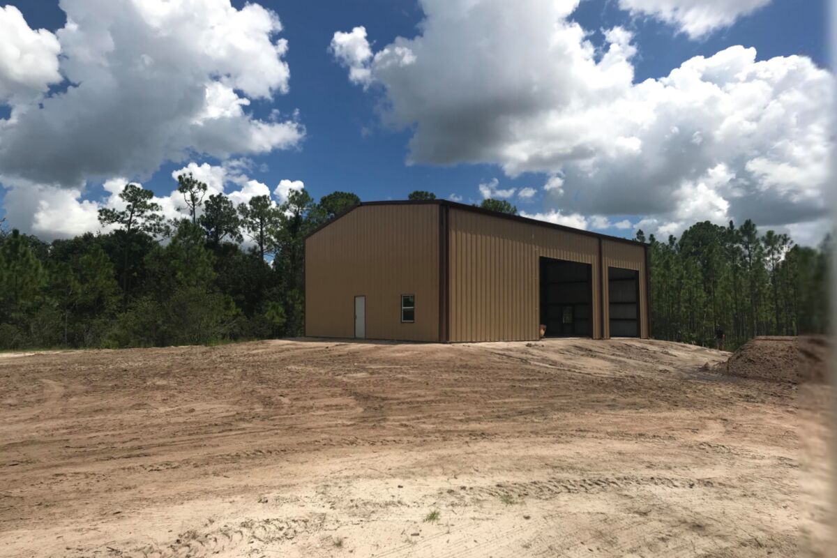 Steel-frame commercial building completed on a cleared Florida site